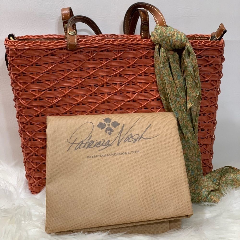 Patricia Nash Woven Straw & Leather Bag With Scarf